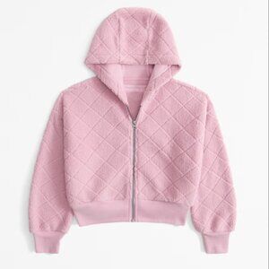 Abercrombie kids Pink Full Zip Sherpa Quilted Hoodie, Pink, Big Girls Size 11/12